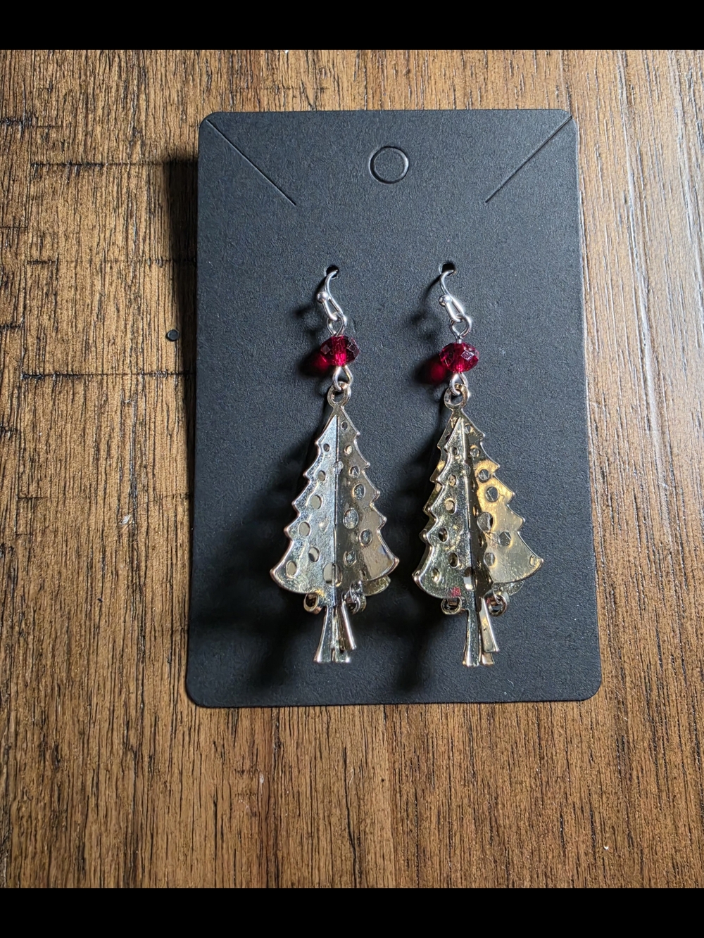 Silver Christmas Tree Drop Earrings with Red Beads